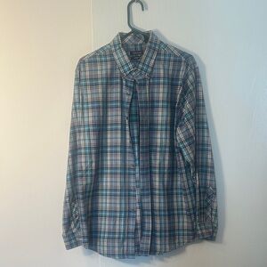 Van Heusen Teal, Blue and White Plaid Button-Down Shirt